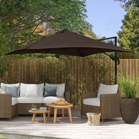 10x10ft Cantilever Umbrella Rotatable Square Market Parasol, 4 Adjustable Angle for Outdoor Backyard Patio Coffee - Gallery Canada