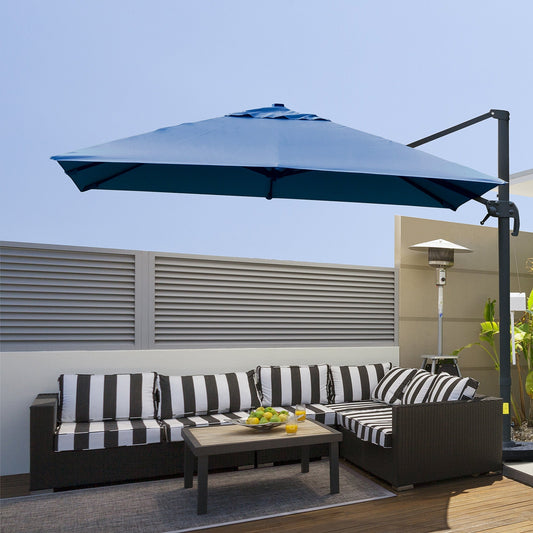 10x10ft Cantilever Umbrella Rotatable Square Top Market Parasol with 4 Adjustable Angle for Backyard Patio Outdoor Area, Blue - Gallery Canada