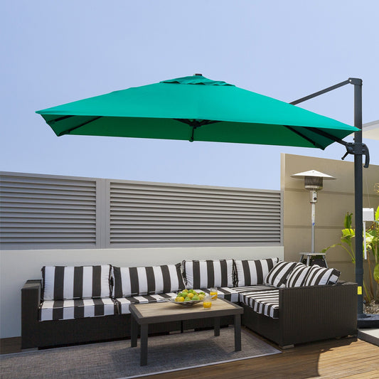 10x10ft Cantilever Umbrella with 4 Adjustable Angle and Rotation, Square Top Market Parasol with Aluminum Pole and Ribs for Backyard Patio Outdoor Area, Green - Gallery Canada