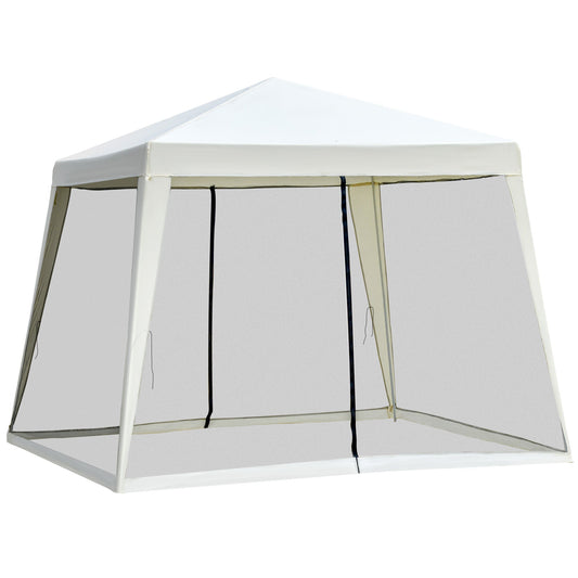 10x10ft Party Tent Canopy with Netting, Patio Screen House Slant Leg Outdoor Gazebo Sun Shade Shelter, Beige - Gallery Canada