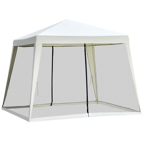 10x10ft Party Tent Canopy with Netting, Patio Screen House Slant Leg Outdoor Gazebo Sun Shade Shelter, Beige