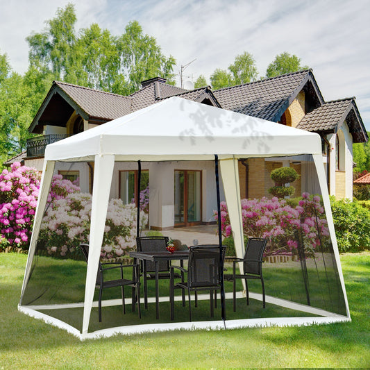 10x10ft Party Tent Canopy with Netting, Patio Screen House Slant Leg Outdoor Gazebo Sun Shade Shelter, Beige - Gallery Canada