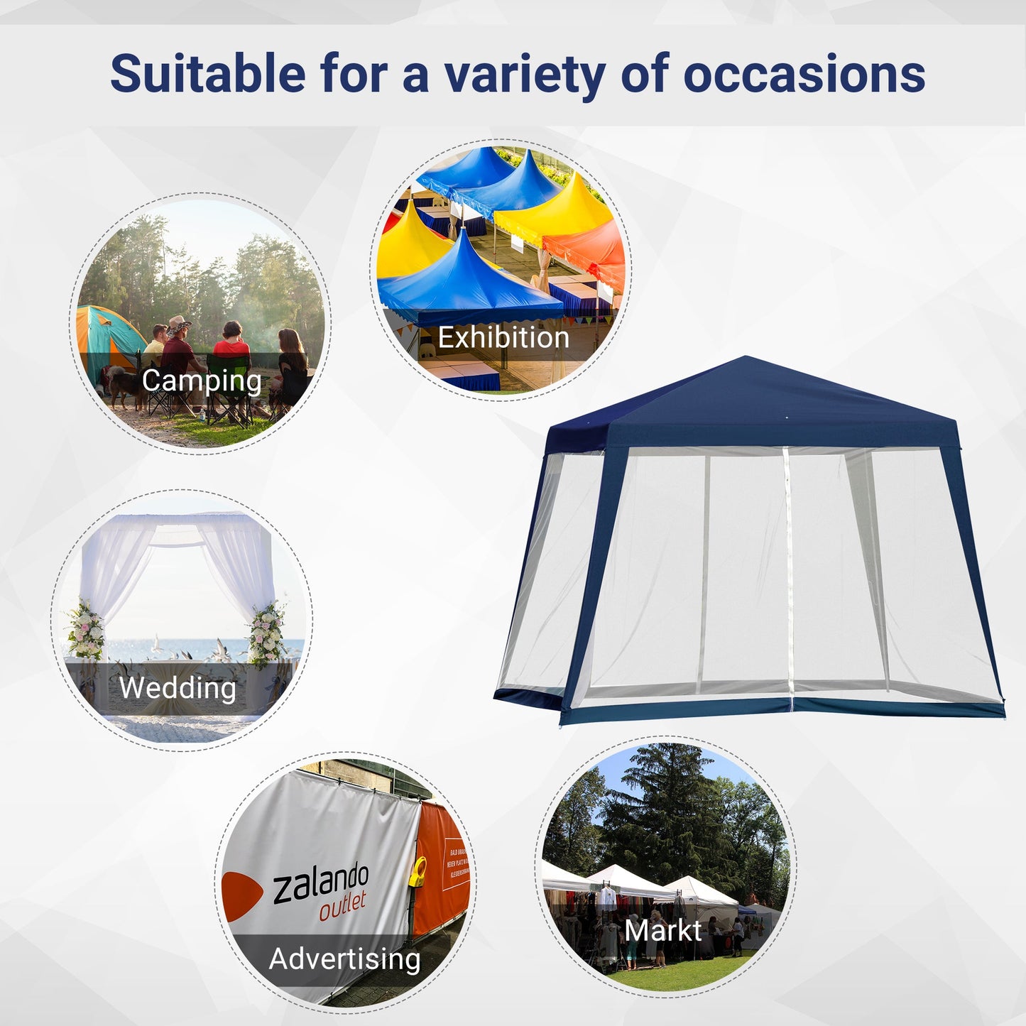 10x10ft Party Tent Canopy with Netting, Patio Screen House Slant Leg Outdoor Gazebo Sun Shade Shelter, Blue at Gallery Canada