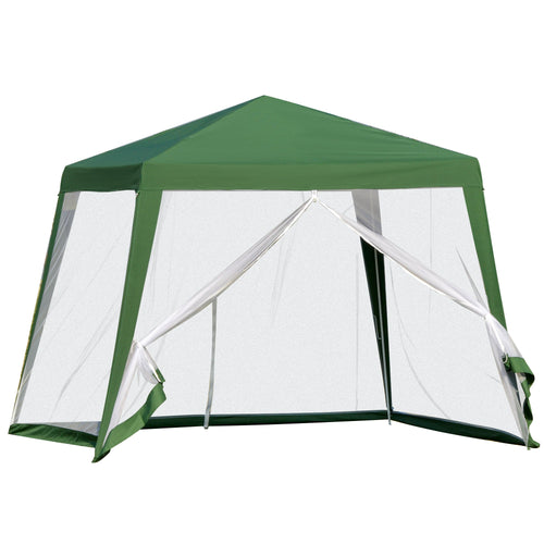 10x10ft Party Tent Canopy with Netting, Patio Screen House Slant Leg Outdoor Gazebo Sun Shade Shelter, Green