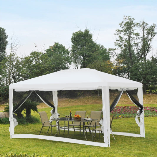 10'x13' Outdoor Gazebo Canopy, Garden Party Tent Patio Sun Shade Shelter Wedding Tent with Mesh Sidewalls and 2 Doors, White - Gallery Canada