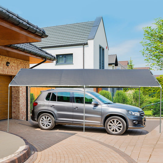 10'x20' Carport Heavy Duty Galvanized Car Canopy with Included Anchor Kit, 3 Reinforced Steel Cables, Grey - Gallery Canada