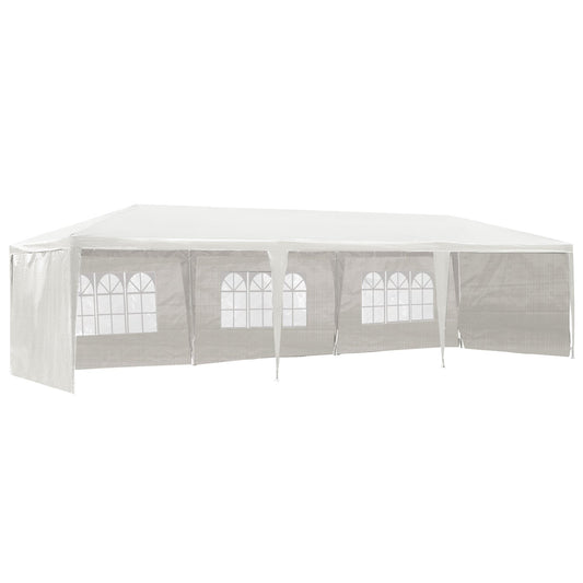 10'x30' Portable Party Tent Outdoor Event Camping Gazebo Canopy with 5 Removable Sidewalls, White - Gallery Canada