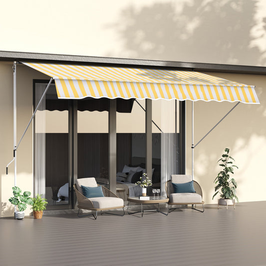 10x5ft Manual Retractable Awning, Patio Sun Shade Canopy Shelter with 5.6-9.2ft Support Pole, Water Resistant UV Protector, for Window, Door, Porch, Deck, Yellow - Gallery Canada