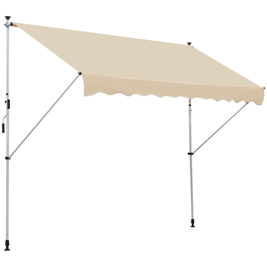 10x5ft Manual Retractable Awning, Patio Sun Shade Canopy Shelter with 5.6-9.2ft Support Pole, Water Resistant UV Protector, for Window, Door, Porch, Deck, Beige - Gallery Canada