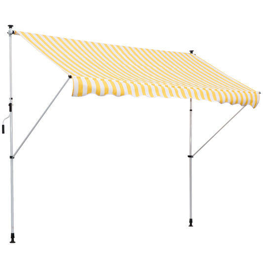 10x5ft Manual Retractable Awning, Patio Sun Shade Canopy Shelter with 5.6-9.2ft Support Pole, Water Resistant UV Protector, for Window, Door, Porch, Deck, Yellow - Gallery Canada