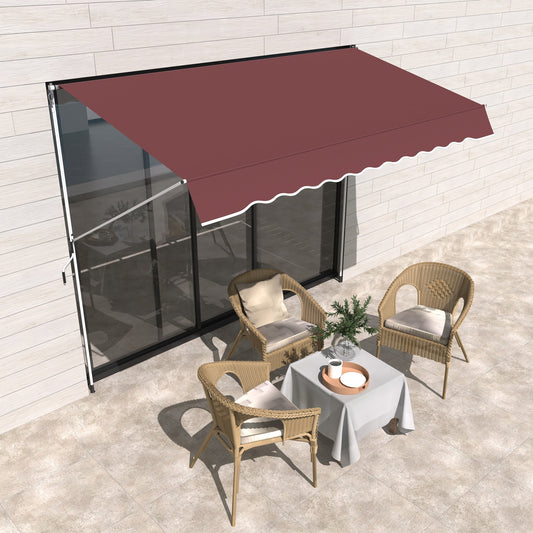 10x5ft Patio Sun Shade Canopy Manual Retractable Awning with 5.6-9.2ft Support Pole for Window, Door, Porch, Wine Red - Gallery Canada