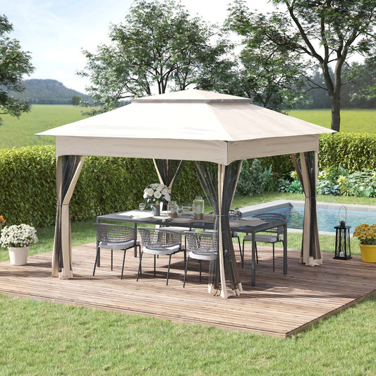 11' x 11' Pop Up Canopy 2-Tier Soft Top Shelter Event Tent w/ Netting Carry Bag for Patio Backyard Garden, Cream White - Gallery Canada