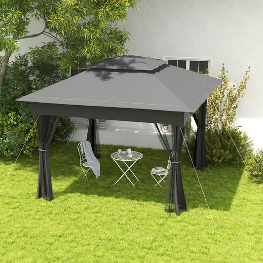 11' x 11' Pop Up Canopy 2-Tier Soft Top Shelter Event Tent w/ Netting Carry Bag for Patio Backyard Garden, Dark Grey - Gallery Canada