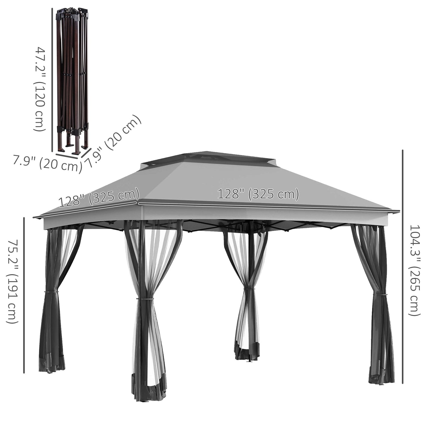 11' x 11' Pop Up Canopy 2-Tier Soft Top Shelter Event Tent w/ Netting Carry Bag for Patio Backyard Garden, Light Grey - Gallery Canada