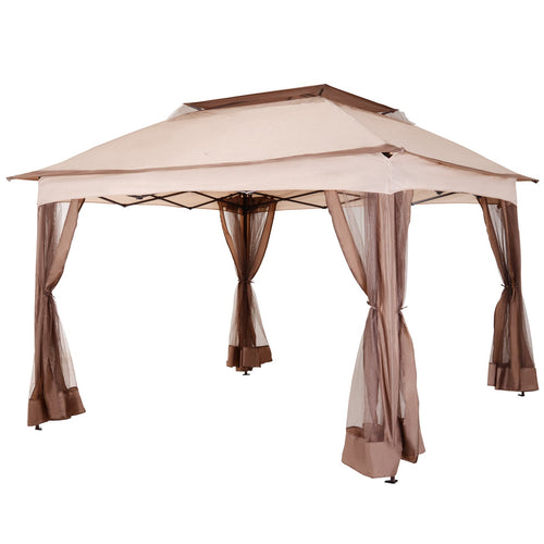 11' x 11' Pop Up Canopy, Outdoor Canopy Shelter Event Tent with 2-Tier Soft Top, Removable Zipper Netting, and Storage Bag, for Patio, Backyard, Garden, Khaki