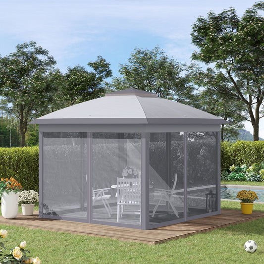 11' x 11' Pop Up Gazebo, Double Roof Foldable Canopy Tent with Zippered Mesh Sidewalls, Height Adjustable and Carrying Bag, Event Tent for Patio Garden Backyard, Gray - Gallery Canada