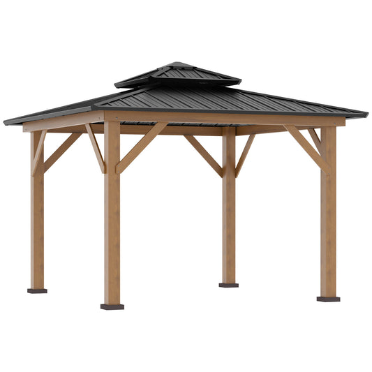 11' x 11' Wood Frame Hardtop Gazebo Galvanized Steel Canopy Outdoor Shelter with Double Vented Roof for Garden, Lawn, Poolside, Black - Gallery Canada