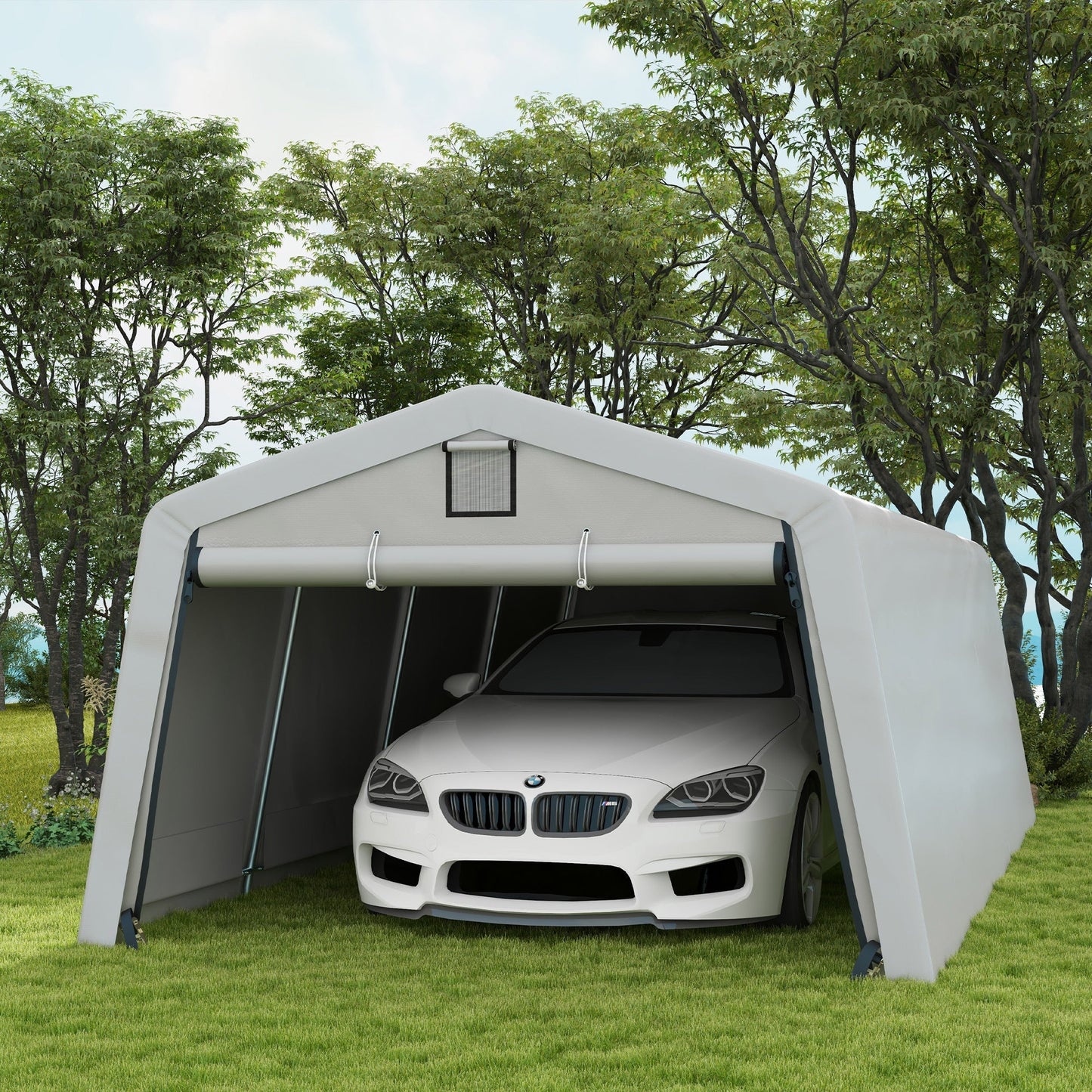 11' x 20' Portable Garage, Heavy Duty Carport Canopy with Ventilation Windows and Large Roll-up Door, Grey at Gallery Canada