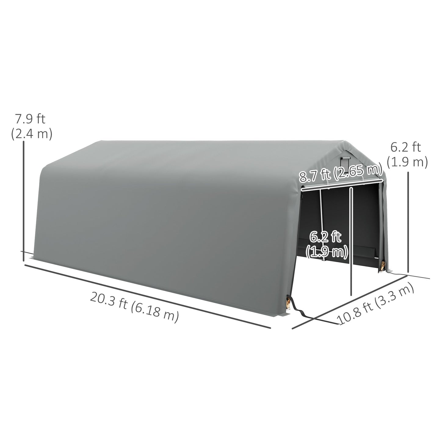 11' x 20' Portable Garage, Heavy Duty Carport Canopy with Ventilation Windows and Large Roll-up Door, Grey at Gallery Canada