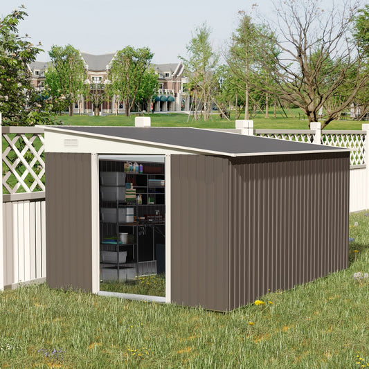 11' x 9' Steel Garden Storage Shed, Outdoor Metal Tool House with Double Sliding Doors &; 2 Air Vents, Grey - Gallery Canada