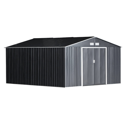 11.2ft x 12.5ft Practical Backyard Garden Storage Tool Shed 4 Ventilation Slots Double Sliding Door, Grey - Gallery Canada