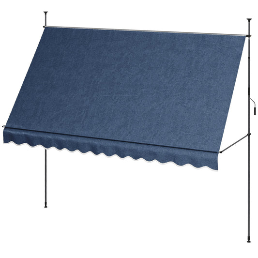 11.5' x 4' Manual Retractable Awning, Non-Screw Freestanding Patio Awning, UV Resistant, for Window or Door, Blue at Gallery Canada