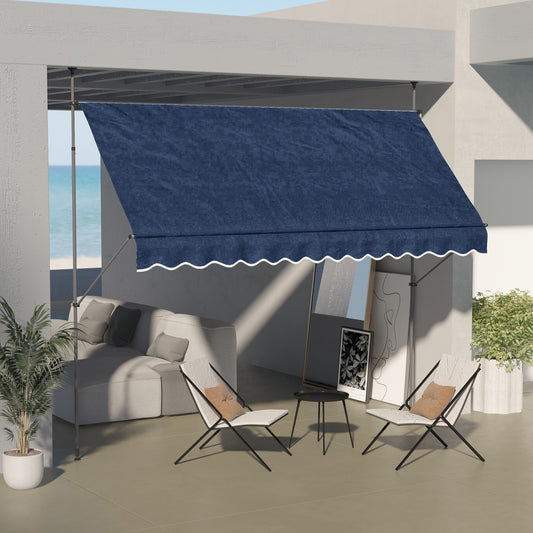 11.5' x 4' Manual Retractable Awning, Non-Screw Freestanding Patio Awning, UV Resistant, for Window or Door, Blue - Gallery Canada