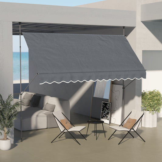 11.5' x 4' Manual Retractable Awning, Non-Screw Freestanding Patio Awning, UV Resistant, for Window or Door, Dark Grey - Gallery Canada