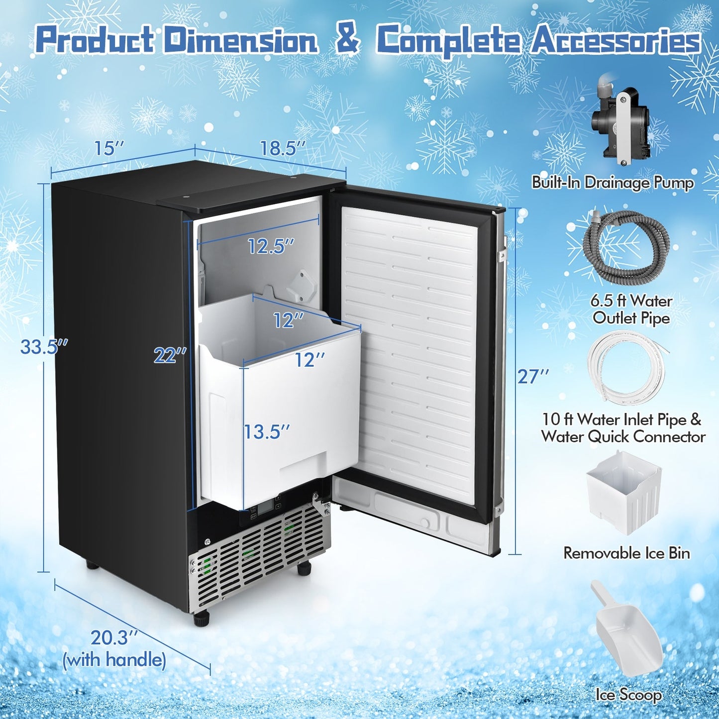 115V Free-Standing Undercounter Built-In Ice Maker with Self-Cleaning Function at Gallery Canada