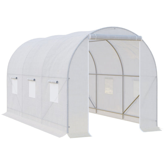 11.5x6.6x6.6ft Walk-in Tunnel Greenhouse Portable Garden Plant Growing Warm House with Door and Ventilation Window, White - Gallery Canada
