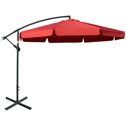11FT Offset Hanging Patio Umbrella Cantilever Umbrella with Easy Tilt Adjustment, Cross Base and 8 Ribs for Backyard, Poolside, Lawn and Garden, Red - Gallery Canada