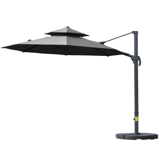11ft Outdoor Cantilever Umbrella Rotatable Sun Shade Aluminum Market Umbrella with Adjustable Angle &; Double-top Canopy for Backyard, Poolside, Lawn and Garden Dark Grey - Gallery Canada