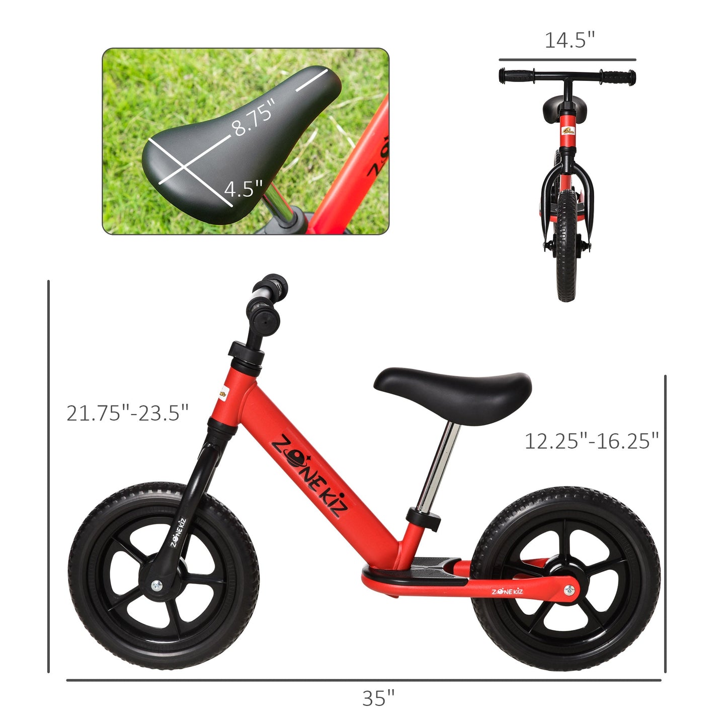 12" Kids Balance Bike No Pedal Bicycle Adjustable Seat and Handlebar Training Toddler Bike 3 - 5 Years Red at Gallery Canada
