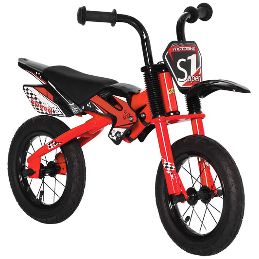 12" Kids Balance Bike, No Pedal Training Bicycle, Motorbike Look, Steel Frame, with Air Filled Tires, Handlebar, PU Seat, for 3-6 Years Old, Red at Gallery Canada