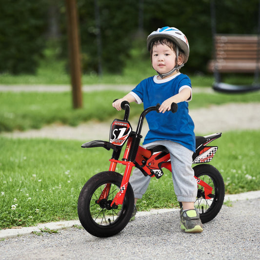 12" Kids Balance Bike, No Pedal Training Bicycle, Motorbike Look, Steel Frame, with Air Filled Tires, Handlebar, PU Seat, for 3-6 Years Old, Red - Gallery Canada