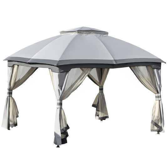 12' x 10' 2-Tier Outdoor Gazebo Canopy Tent for Patio with Zippered Mesh Sidewalls, Solid Steel Frame, Arched Roof, Grey - Gallery Canada
