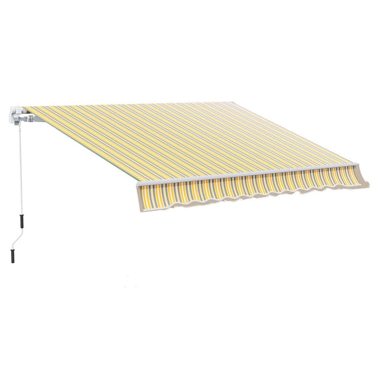 12' x 10' Retractable Awning Patio Sun Shade Shelter with Manual Crank Handle, UV &; Water-Resistant Fabric and Aluminum Frame for Deck, Balcony, Yard, Yellow and Grey - Gallery Canada