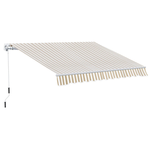12' x 10' Retractable Awning Patio UV Resistant Fabric and Aluminum Frame for Deck, Balcony, Yard, Beige - Gallery Canada
