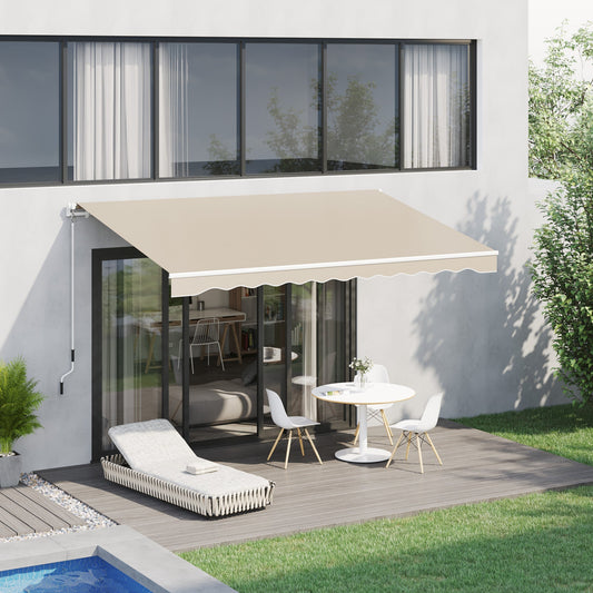 12' x 10' Retractable Awning Patio UV Resistant Fabric and Aluminum Frame for Deck, Balcony, Yard, Cream White - Gallery Canada