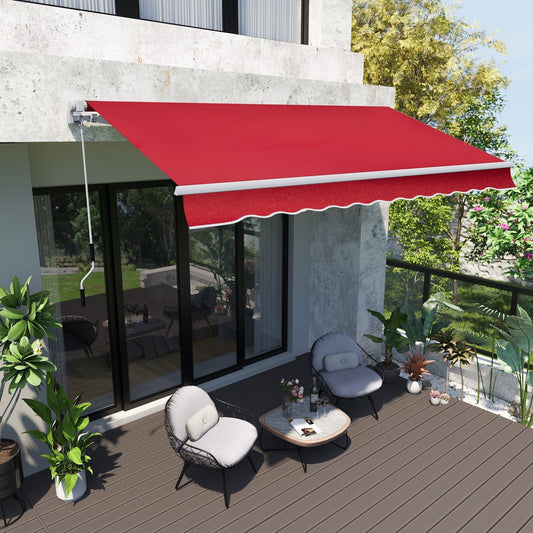 12' x 10' Retractable Awning Patio UV Resistant Fabric and Aluminum Frame for Deck, Balcony, Yard, Wine Red - Gallery Canada