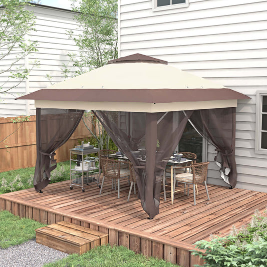 12' x 12' Foldable Pop-up Party Tent Instant Canopy Sun Shade Gazebo Shelter Steel Frame Oxford w/ Roller Bag, Brown - Gallery Canada