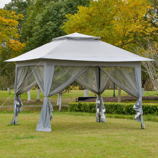 12' x 12' Foldable Pop-up Party Tent Instant Canopy Sun Shade Gazebo Shelter Steel Frame Oxford w/ Roller Bag, Light Grey - Gallery Canada