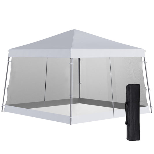 12' x 12' Pop Up Gazebo, Foldable Canopy Tent with Carrying Bag, Mesh Sidewalls and 3-Level Adjustable Height for Outdoor, Garden, Patio, Party, White - Gallery Canada