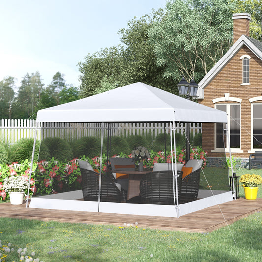 12' x 12' Pop Up Gazebo, Foldable Canopy Tent with Carrying Bag, Mesh Sidewalls and 3-Level Adjustable Height for Outdoor, Garden, Patio, Party, White - Gallery Canada