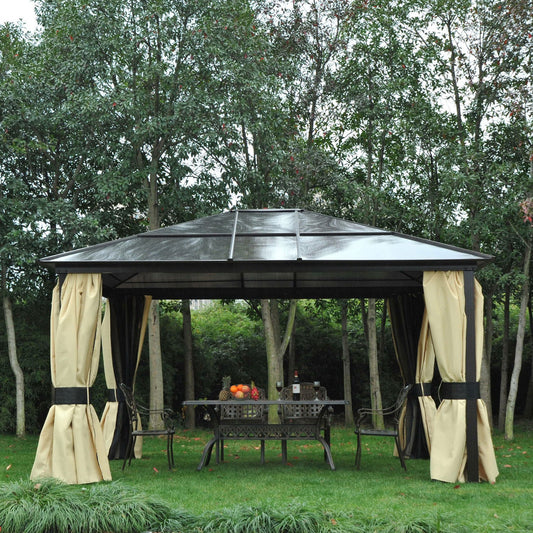 12' x 14' Deluxe Hard Top Patio Gazebo Canopy Garden Aluminum Shelter with Curtains and Mosquito Netting - Gallery Canada