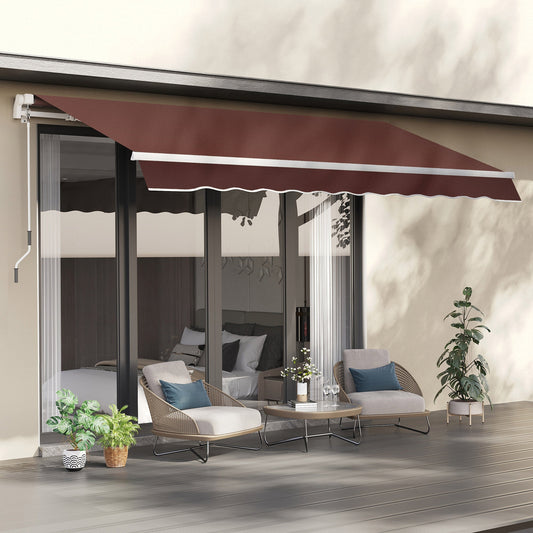 12' x 8' Retractable Patio Awning Sunshade Shelter w/ Manual Crank Handle UV &; Water-Resistant for Deck Balcony Coffee - Gallery Canada