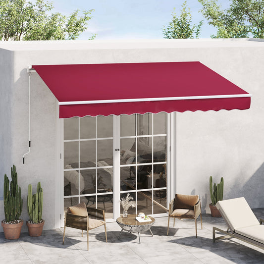 12' x 8' Retractable Patio Awning Sunshade Shelter with Manual Crank Handle UV &; Water-Resistant for Deck Balcony Red - Gallery Canada