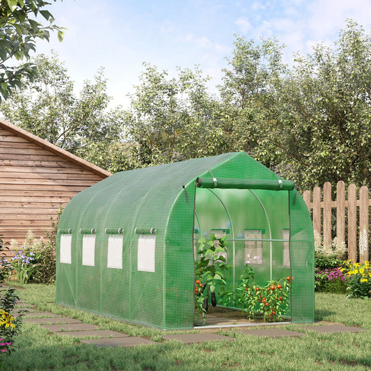 12.5' x 6.3' x 6.4' Steeple Walk-in Tunnel Greenhouse Garden Plant Seed Grow Tent Polythene with Windows and Door Green - Gallery Canada