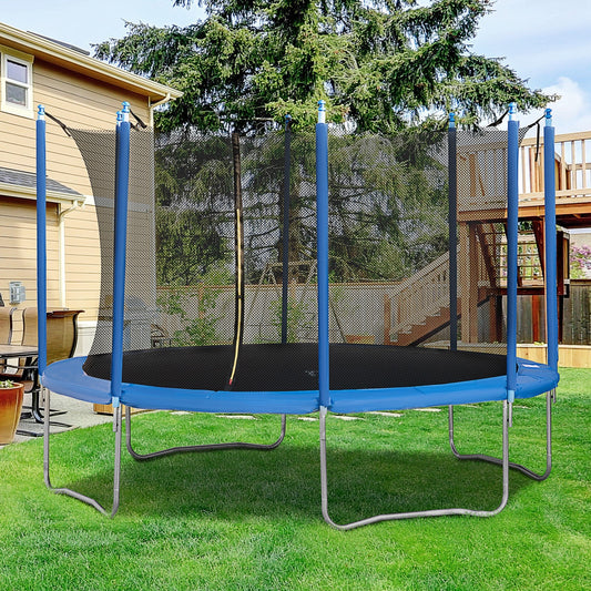 12ft Trampoline with Safety Enclosure Outdoor Recreational Trampolines for Adults and Teens, Blue and Black - Gallery Canada