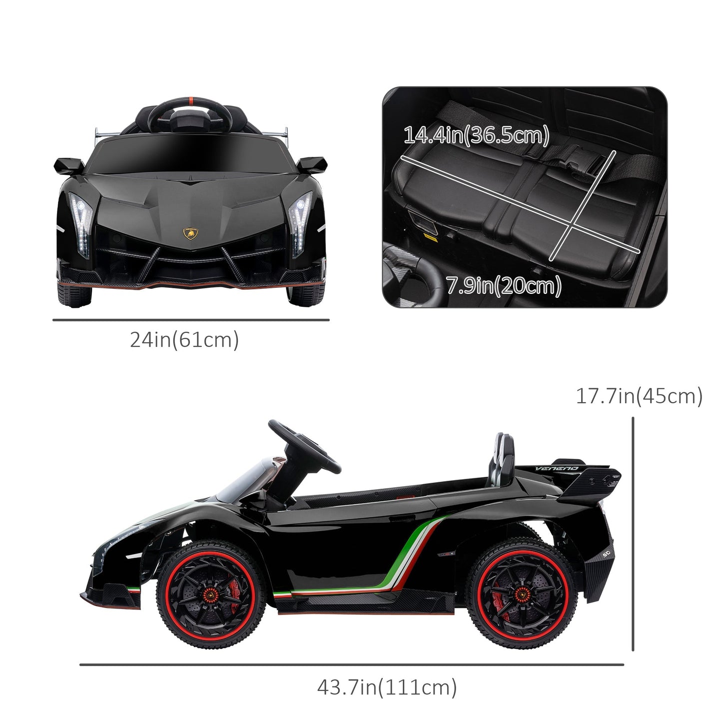 12V Electric Ride on Car with Butterfly Doors, 4.3Mph Kids Ride-on Toy for Boys and Girls with Remote Control, Bluetooth, Horn Honking, Music, Lights, Black - Gallery Canada